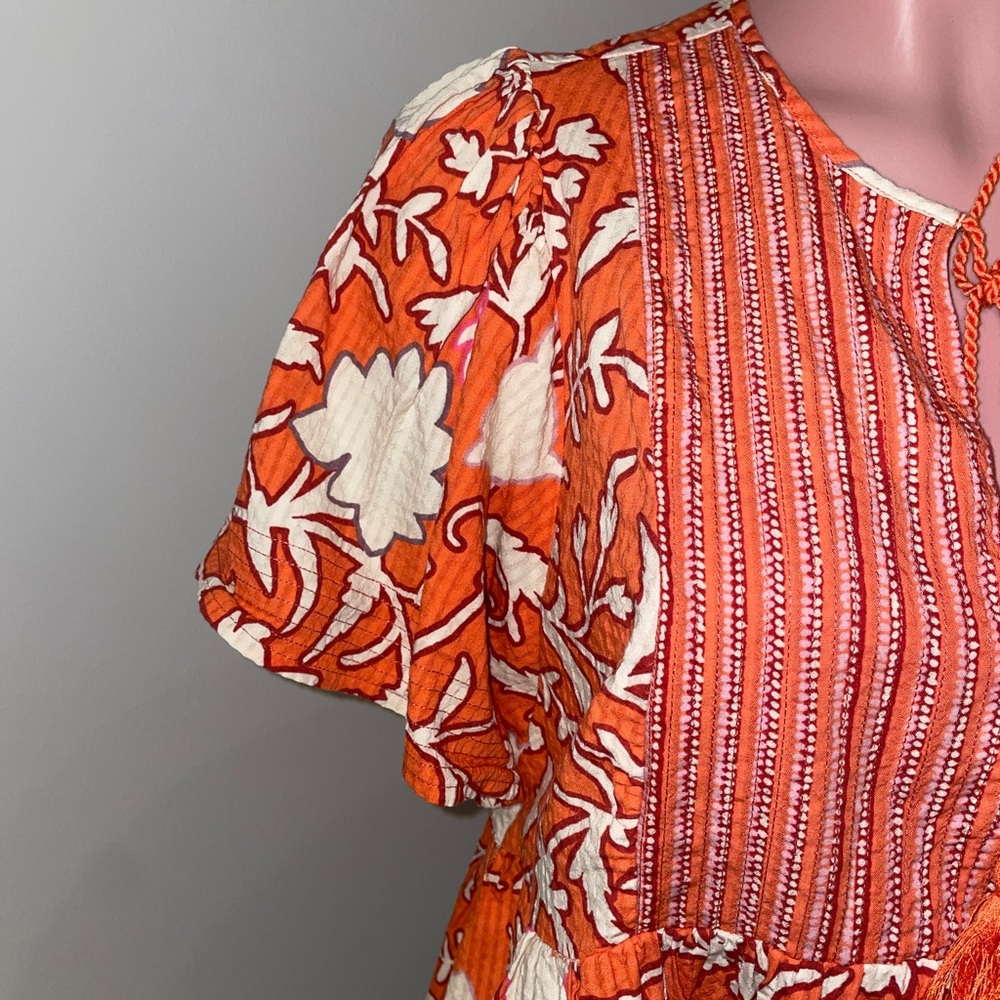Knox Rose Flutter Sleeve Boho Top Women Large Orange Peasant Hippie Cottage - Picture 3 of 5